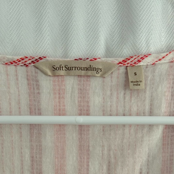 Soft Surroundings Red Orange White Stripe Boho Blouse Tunic Top Size S - Picture 10 of 15
